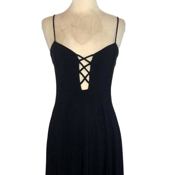 Black Crisscross Lattice Plunge Spaghetti Strap Body-Con Maxi Dress Wild Daisy - Picture 1 of 10